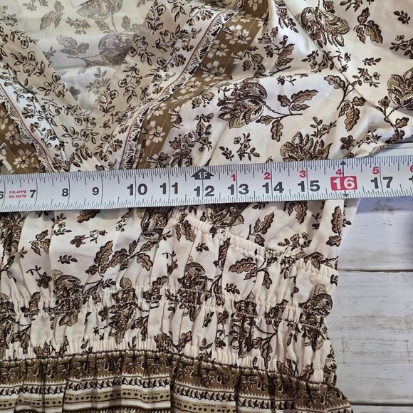 Loft Striped Floral Pintucked V-Neck Peplum Blouse Puff Sleeve Cottage NEW M - Picture 5 of 8